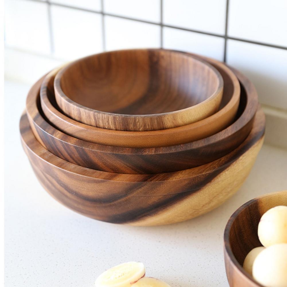 JC-250101DNW-004  Kitchen Natural Wooden Bowl Household Fruit Bowl Salad Bowl For Home Restaurant Food Container Wooden Utensils Note The Size Hot