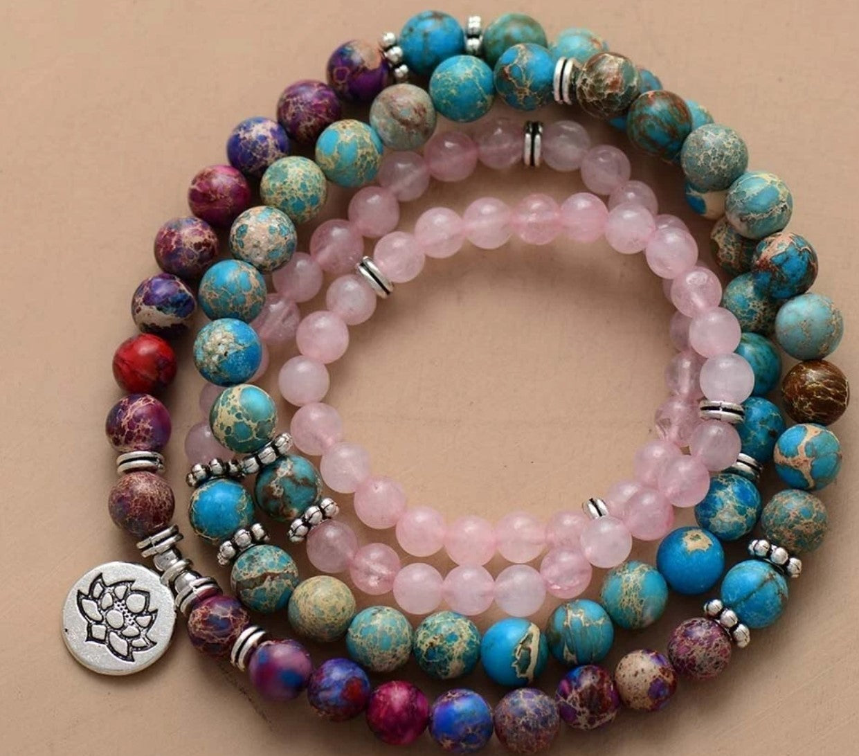 JC-241230BBJ-021  Amazon Stone Tiger Eye Stone Bracelet Necklace 108 Buddha Beads Lotus Bracelet