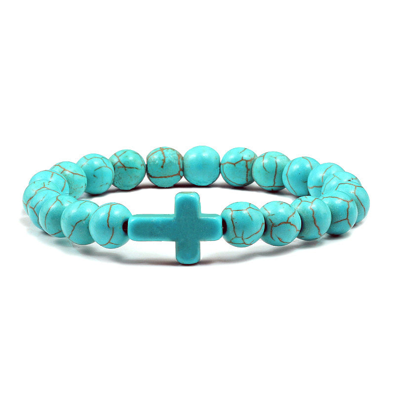 JC-241230BBJ-055  Blue Turquoise Cross Bracelet