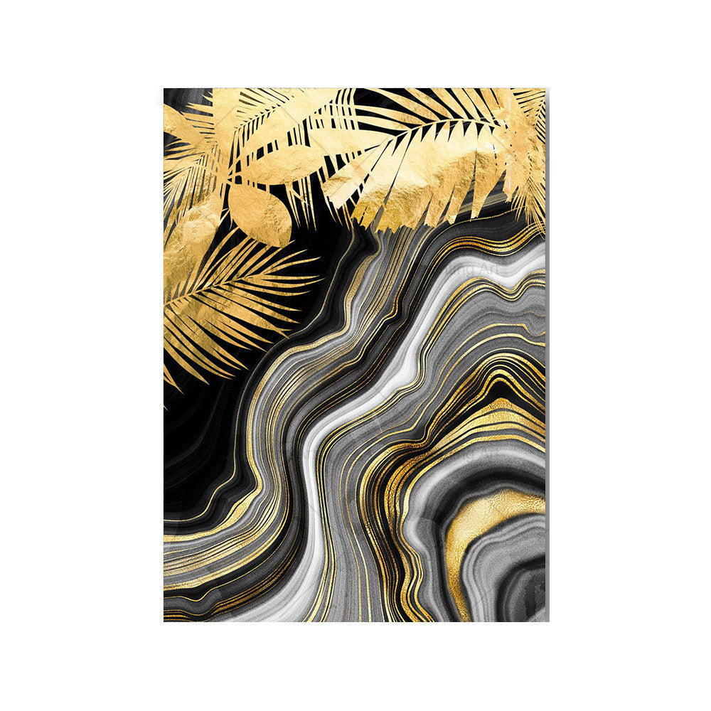 JC-250104PNT-019  Black Gold Marble Tropical Plants Poster Canvas Painting