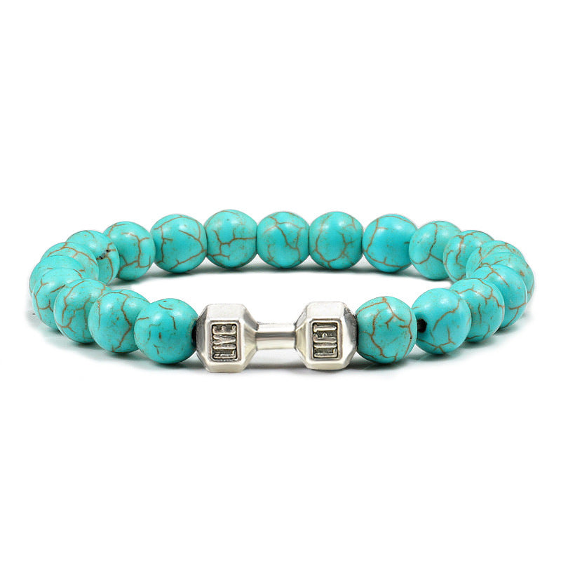 JC-241230BBJ-011  Turquoise Energy Gun Black Electroplated Alloy Barbell Bracelet