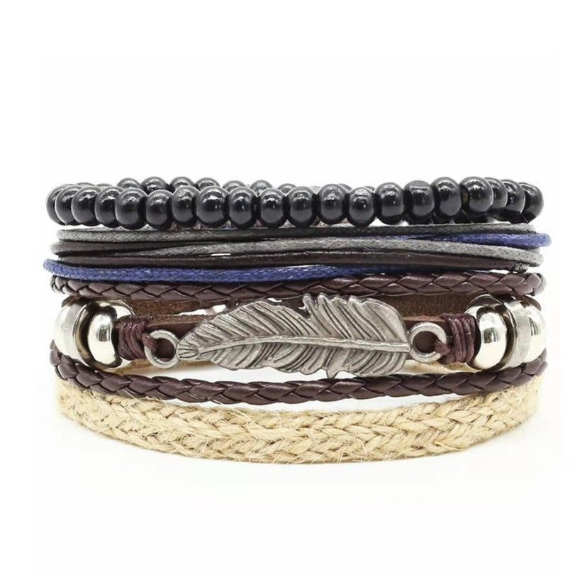 JC-241230BBJ-031  Men's Leather Vintage Braided Bracelet