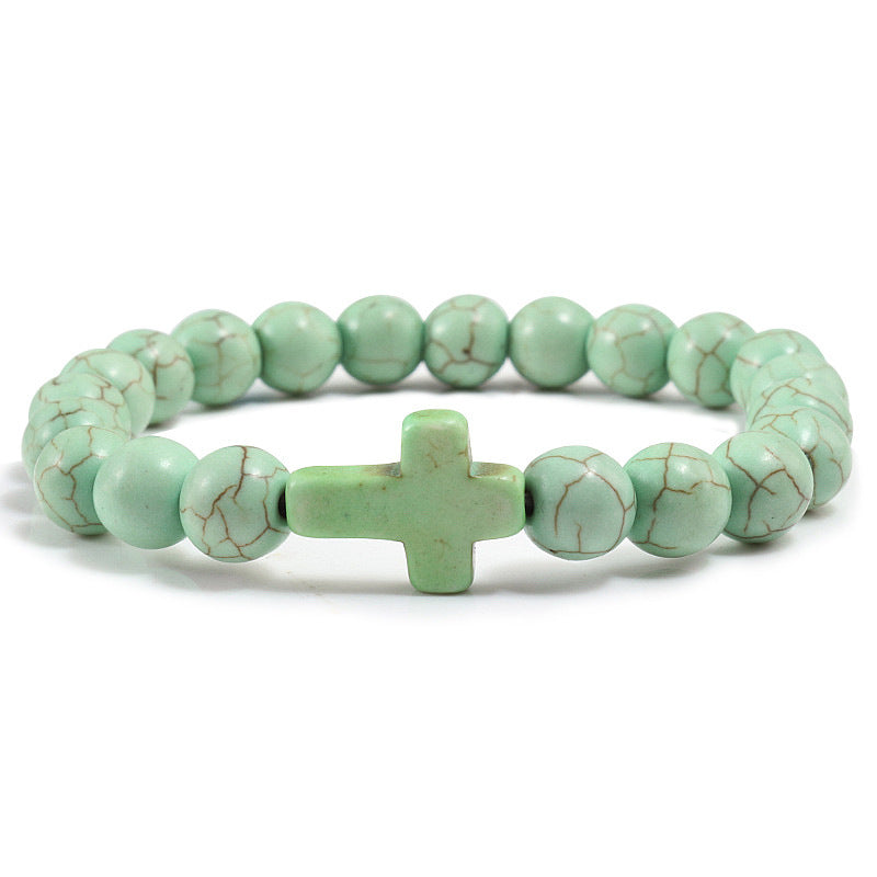 JC-241230BBJ-055  Blue Turquoise Cross Bracelet