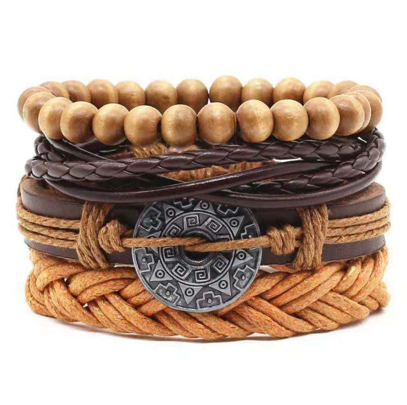 JC-241230BBJ-031  Men's Leather Vintage Braided Bracelet