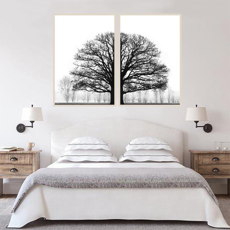 JC-250104PNT-005  Black And White Winter Trees Modern Sofa Background Wall Decorative Painting