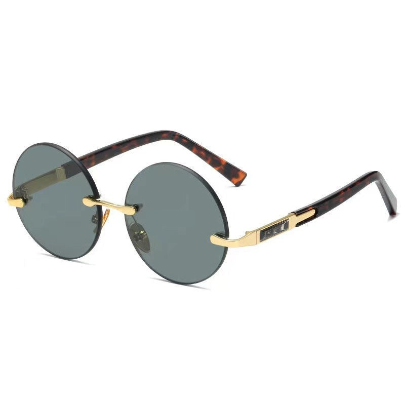 JC-250105MGL-052  Imitation Crystal Glasses Dark Green Men's Round Sunglasses