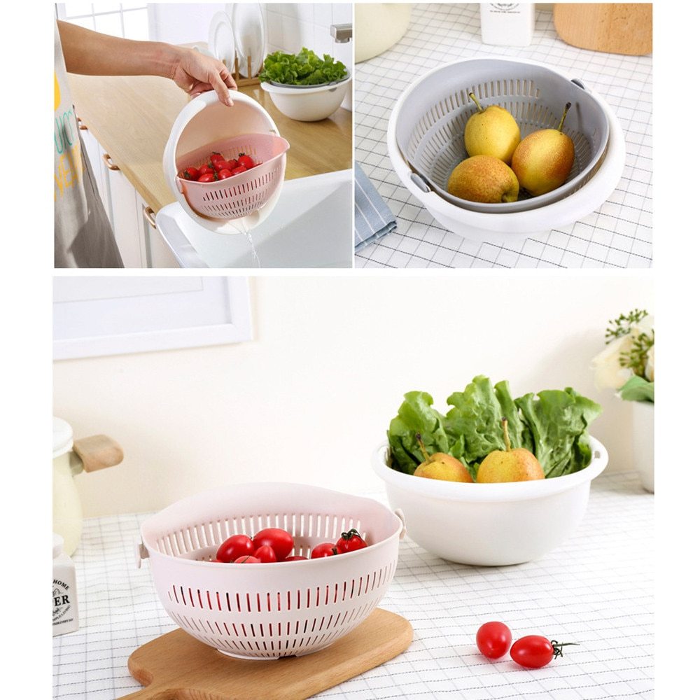 JC-241226KCT-013  Portable detachable double-layer hollow fruit and vegetable cleaning drain basket Washed rice noodles