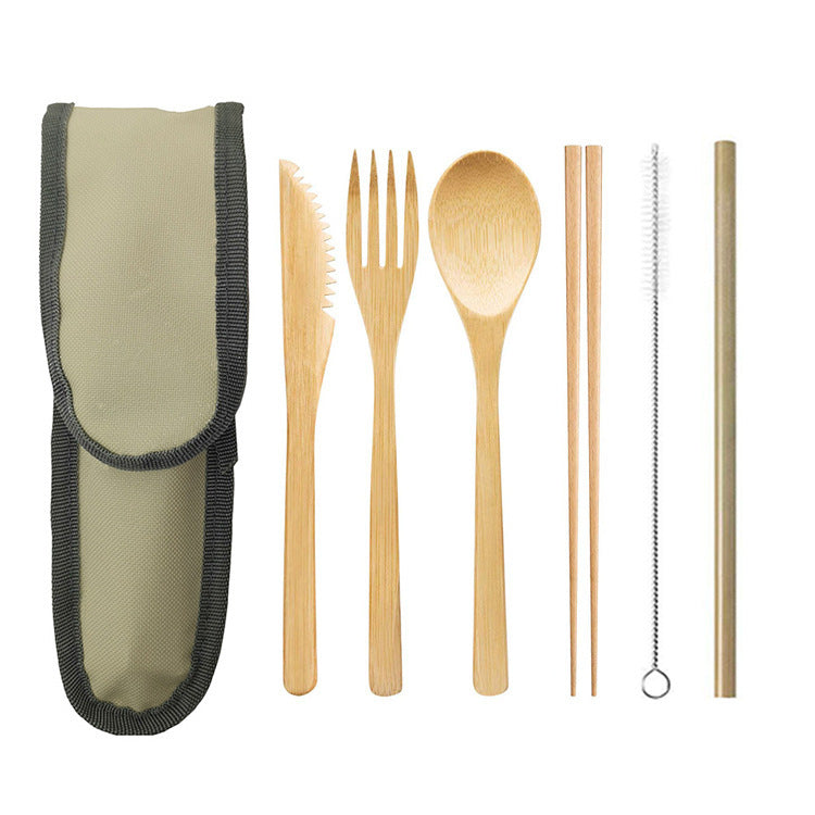 JC-250101DNW-006  Portable Travel Bamboo Cutlery Cutlery Stainless Steel Straw Chopsticks Cutlery Set