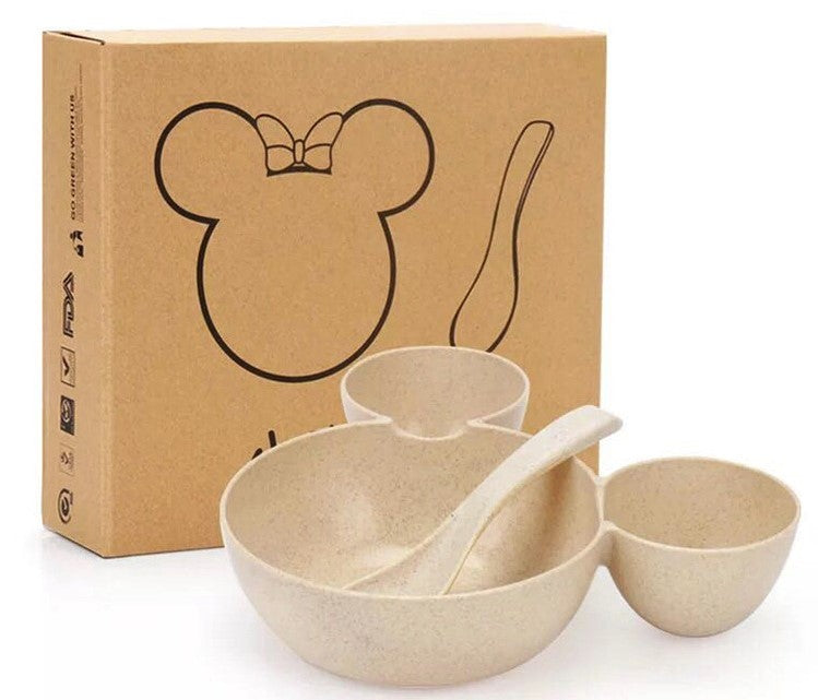 JC-250101DNW-032  Wheat Straw, Children's Bowl, Cartoon, Wheat Chopsticks, Fork Spoon, Fruit Dish, Mickey's Bowl, Lovely Gift Set