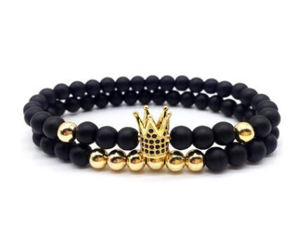 JC-241230BBJ-034  Micro-inlaid crown 6mm matte black plus copper bead bracelet copper inlaid zircon jewelry