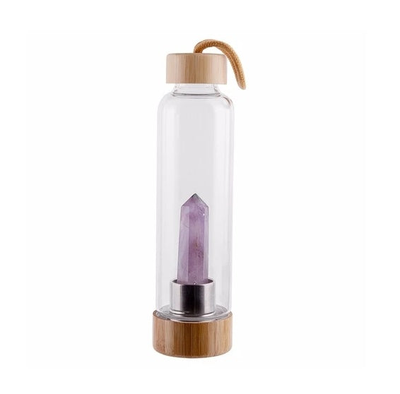 JC-250103DWR-035  Crystal Infused Elixir Glass & Bamboo Water Bottle