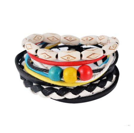 JC-241230BBJ-026  Leather Bracelet Men Multilayer Bead Bracelet Punk Wrap Bracelets for Women Vintage punk Men Jewelry