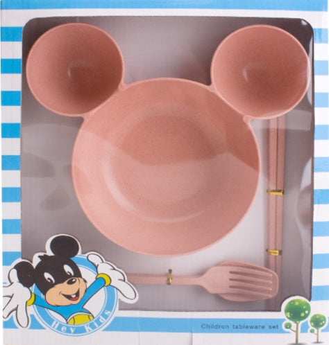 JC-250101DNW-032  Wheat Straw, Children's Bowl, Cartoon, Wheat Chopsticks, Fork Spoon, Fruit Dish, Mickey's Bowl, Lovely Gift Set