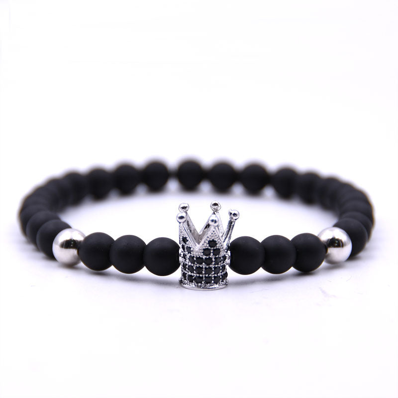 JC-241230BBJ-034  Micro-inlaid crown 6mm matte black plus copper bead bracelet copper inlaid zircon jewelry