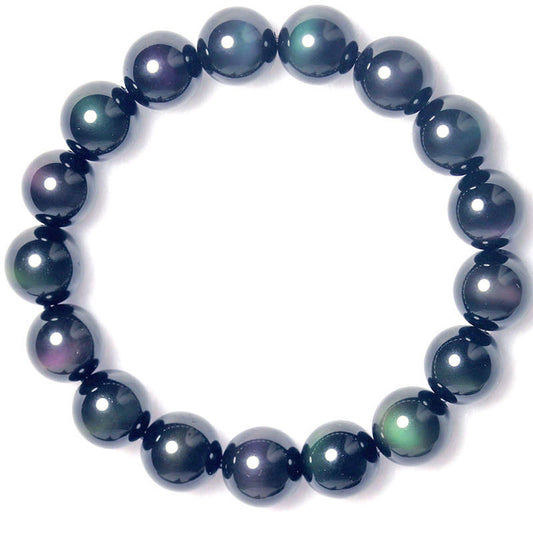 JC-241230BBJ-006  Rainbow Purple Green Eye Obsidian Bracelet