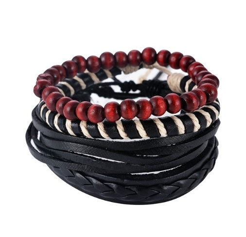 JC-241230BBJ-026  Leather Bracelet Men Multilayer Bead Bracelet Punk Wrap Bracelets for Women Vintage punk Men Jewelry