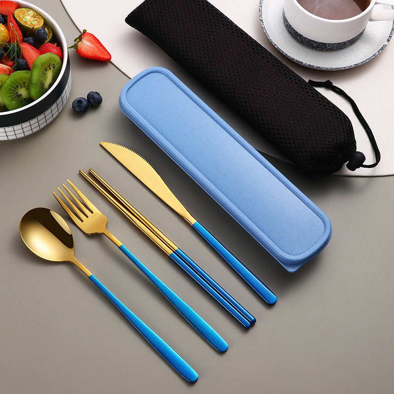 JC-250101DNW-040  304 Dinnerware Set Flatware Kitchen Accessories Camping Travel Sets Gold Knife Fork Spoon Portable Cutlery Sets With Case