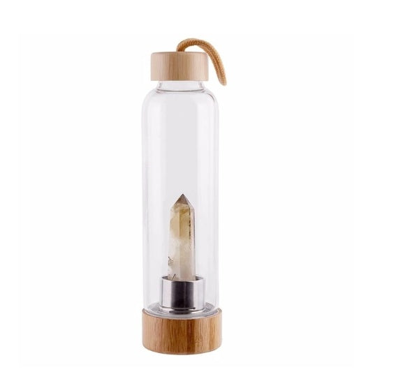 JC-250103DWR-035  Crystal Infused Elixir Glass & Bamboo Water Bottle