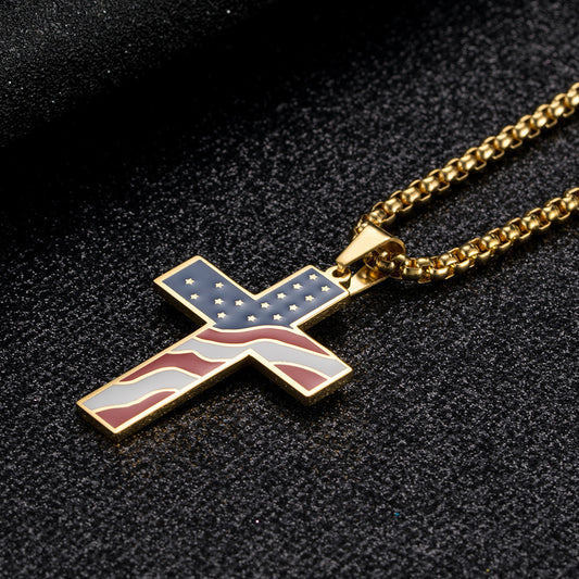 JC-250106NCL-042  Flag Cross Necklace