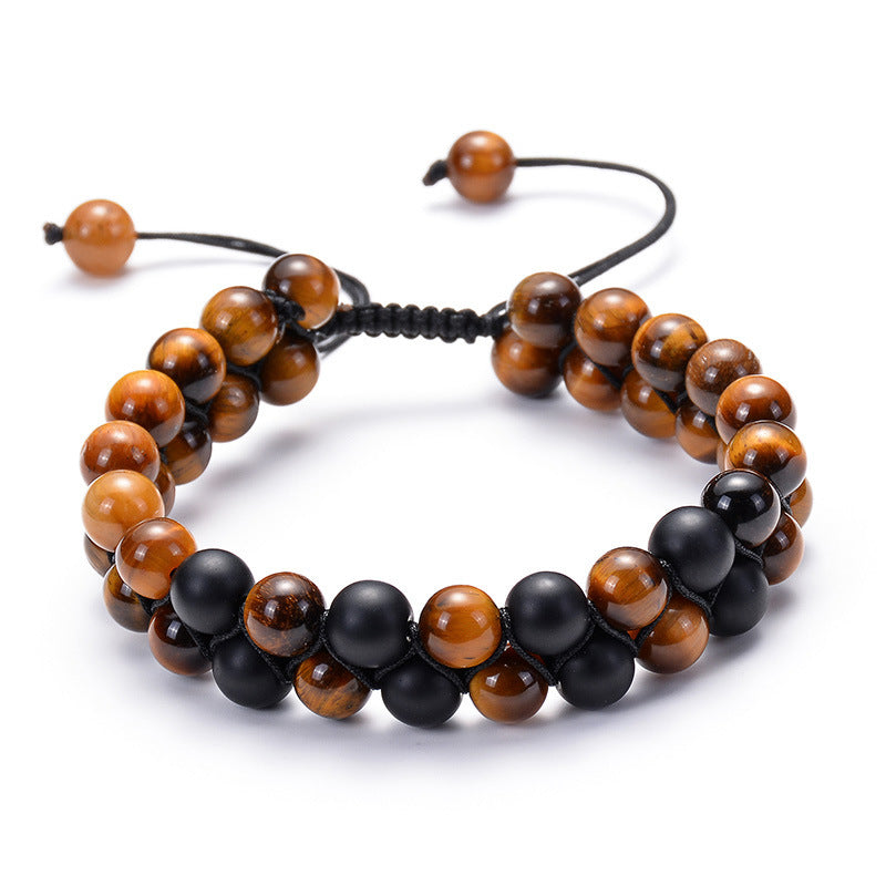 JC-241230BBJ-028  Tiger Eye Couple Bracelets Matte Black Agate Beads Bracelet