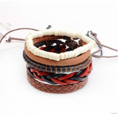 JC-241230BBJ-026  Leather Bracelet Men Multilayer Bead Bracelet Punk Wrap Bracelets for Women Vintage punk Men Jewelry