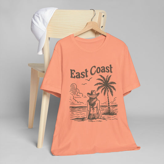 TS-038ML-24 women’s beach sketch shirt beach scene tee for women woman sitting on beach t-shirt beach lover shirt women’s coastal Art graphic tee