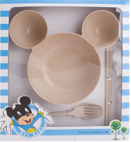 JC-250101DNW-032  Wheat Straw, Children's Bowl, Cartoon, Wheat Chopsticks, Fork Spoon, Fruit Dish, Mickey's Bowl, Lovely Gift Set