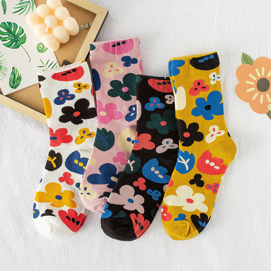 JC-057SCK-24  Summer Small Flower Socks Japanese Color Matching Cotton Socks Tube