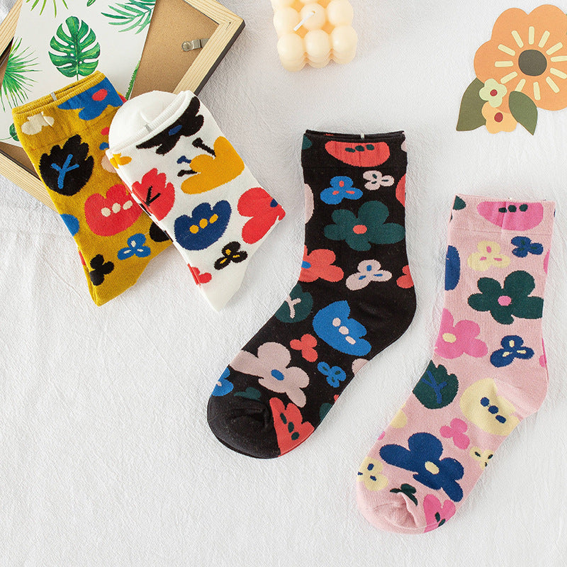 JC-057SCK-24  Summer Small Flower Socks Japanese Color Matching Cotton Socks Tube