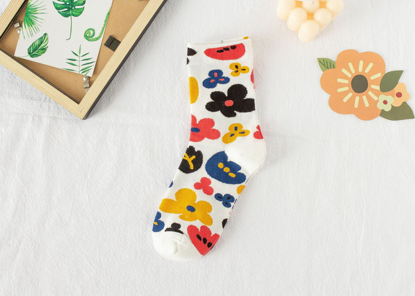 JC-057SCK-24  Summer Small Flower Socks Japanese Color Matching Cotton Socks Tube