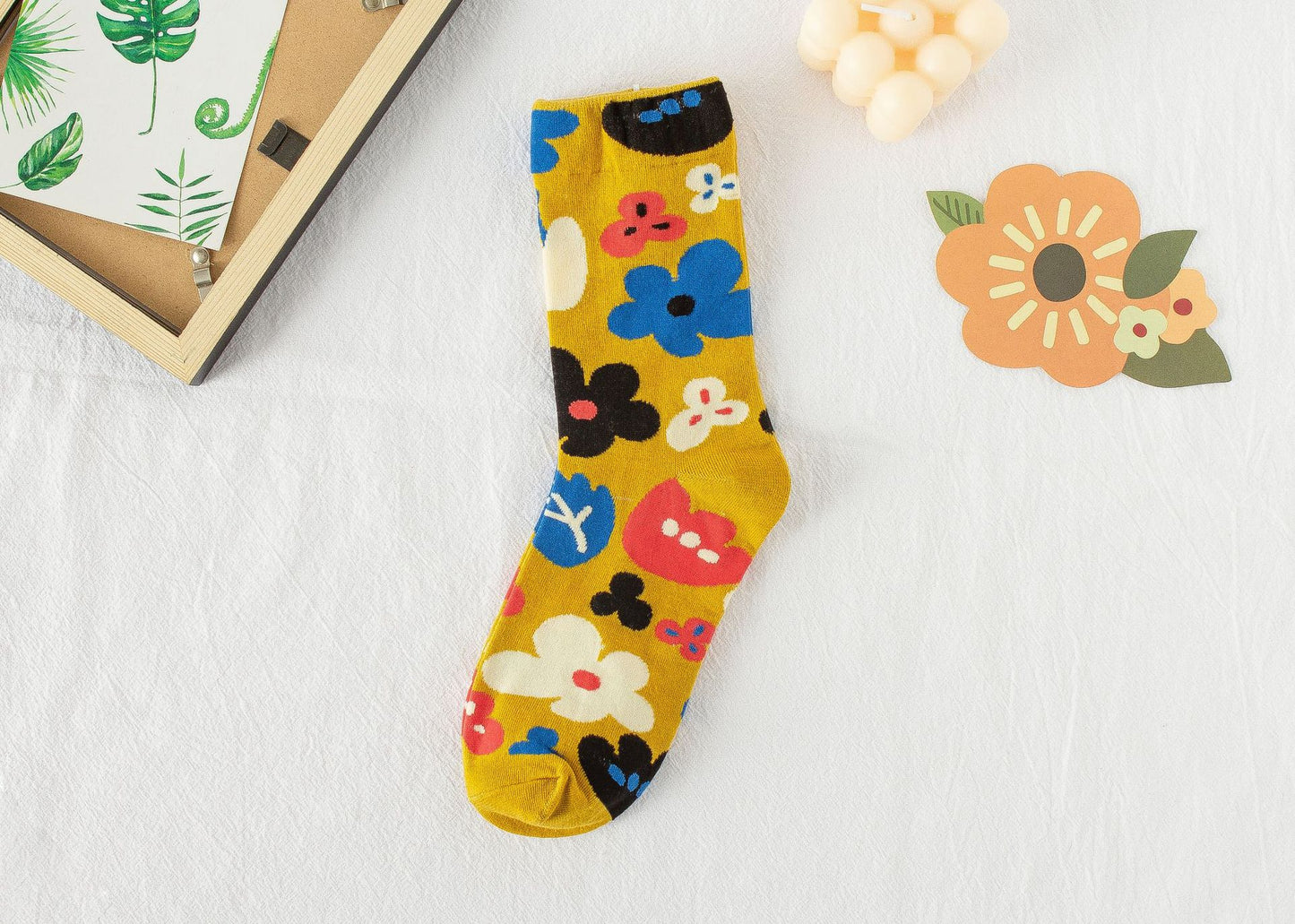 JC-057SCK-24  Summer Small Flower Socks Japanese Color Matching Cotton Socks Tube