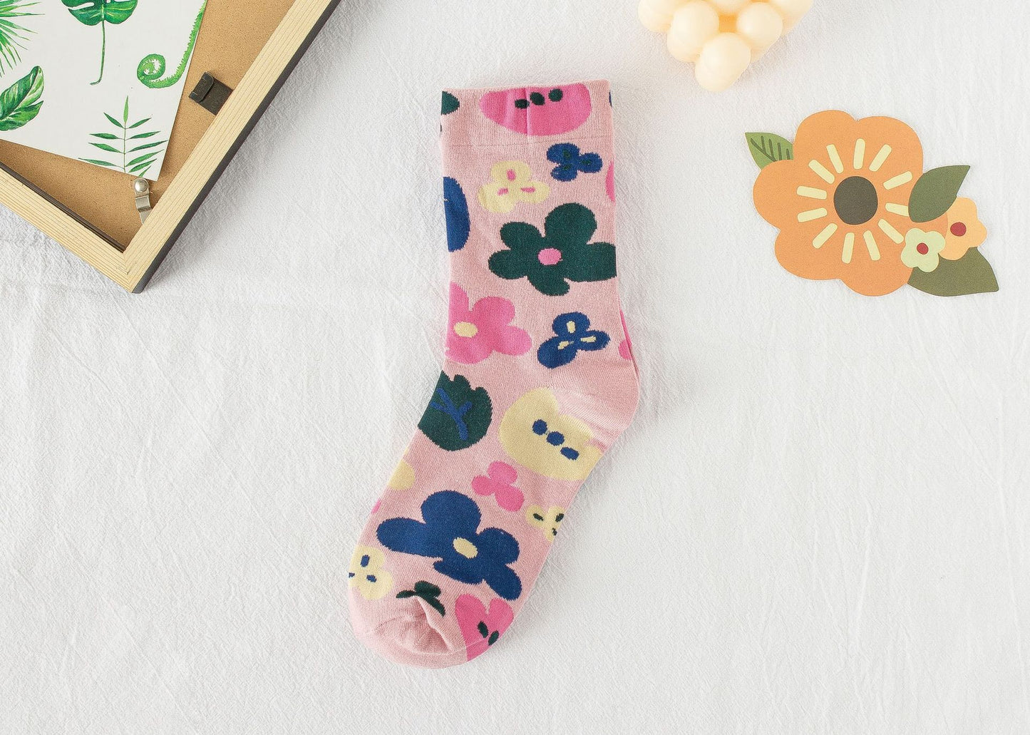 JC-057SCK-24  Summer Small Flower Socks Japanese Color Matching Cotton Socks Tube