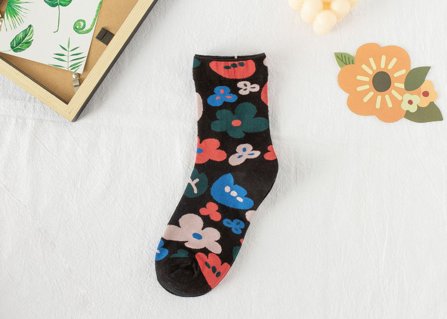 JC-057SCK-24  Summer Small Flower Socks Japanese Color Matching Cotton Socks Tube