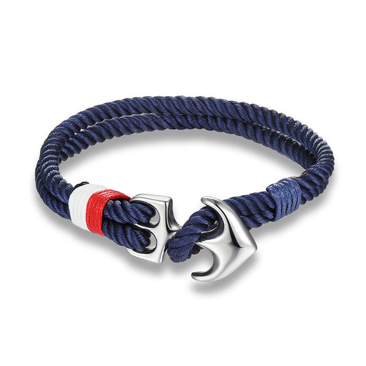 JC-241230BBJ-043  High Quality Anchor Bracelets Men Charm Nautical Survival Rope Chain Paracord Bracelet Male Wrap Metal Sport Hooks