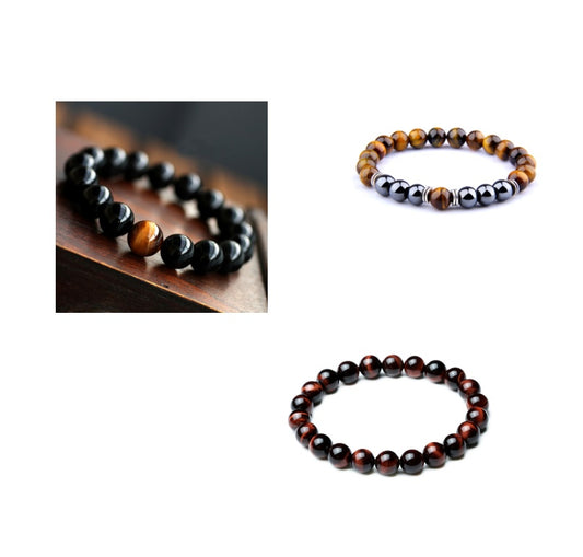 JC-241230BBJ-049  Natural Black Onyx With Stone Tiger Eyes Energy Bracelet