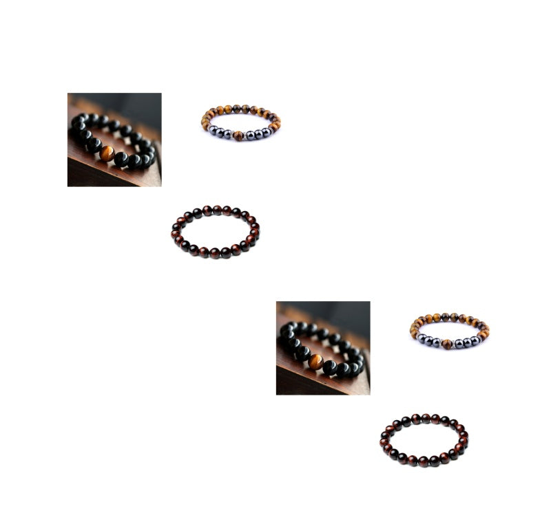 JC-241230BBJ-049  Natural Black Onyx With Stone Tiger Eyes Energy Bracelet