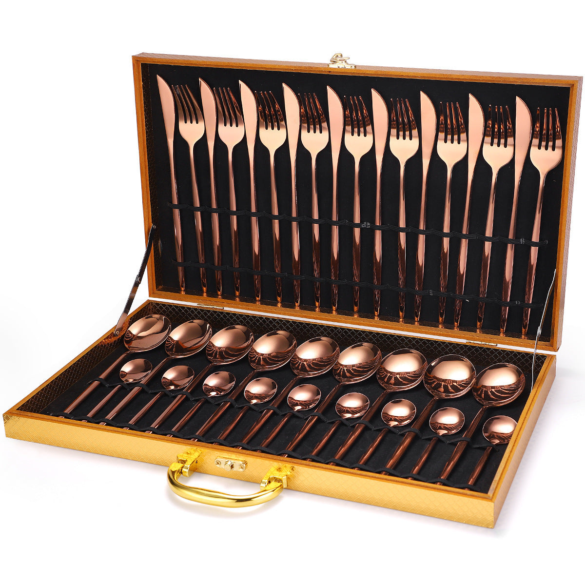 JC-250101DNW-046  36-piece Stainless Steel Tableware Wooden Box Gift Box Set