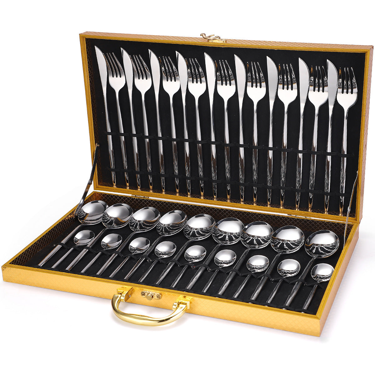 JC-250101DNW-046  36-piece Stainless Steel Tableware Wooden Box Gift Box Set