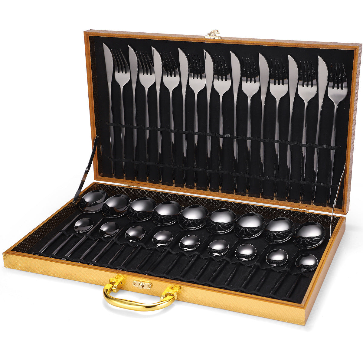 JC-250101DNW-046  36-piece Stainless Steel Tableware Wooden Box Gift Box Set