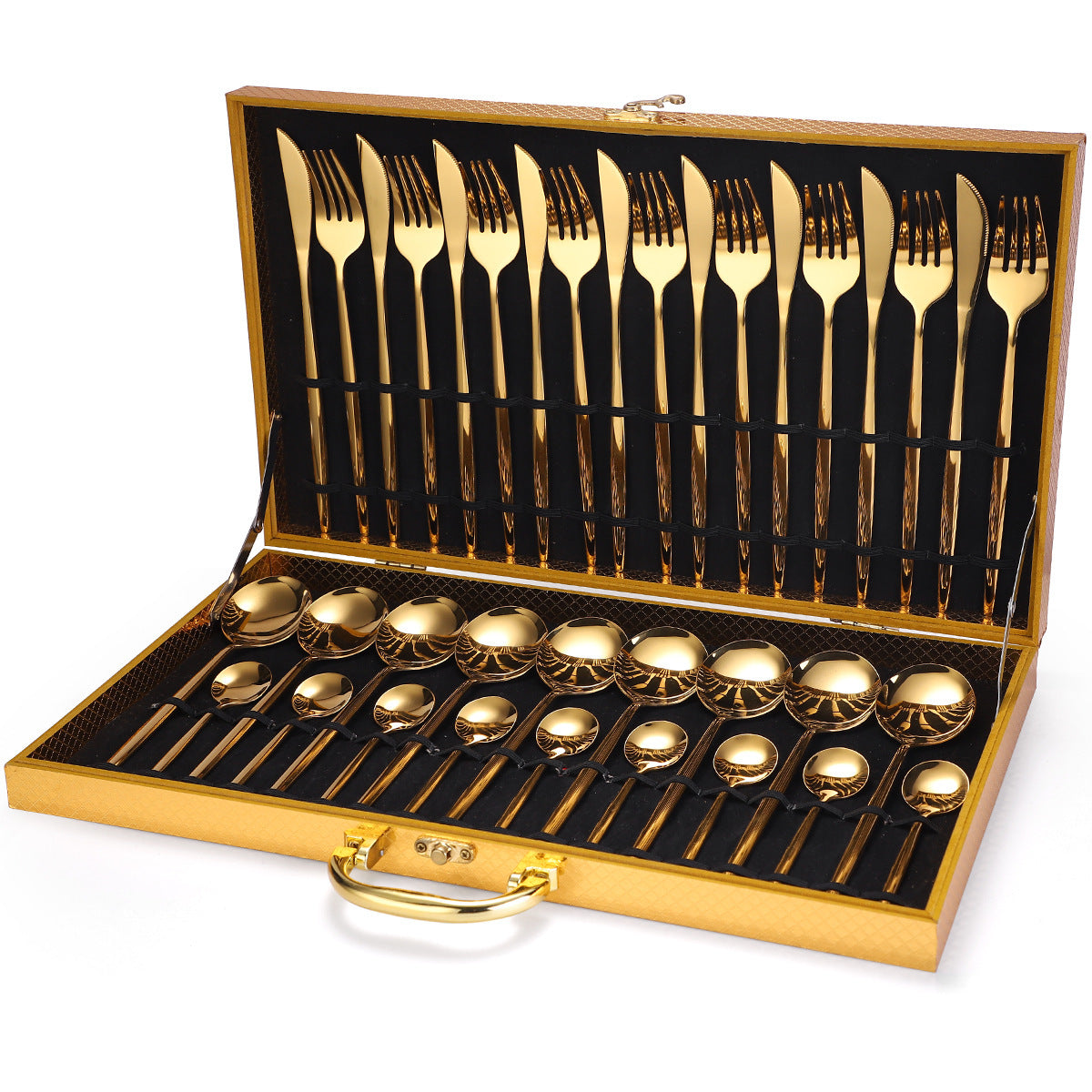 JC-250101DNW-046  36-piece Stainless Steel Tableware Wooden Box Gift Box Set