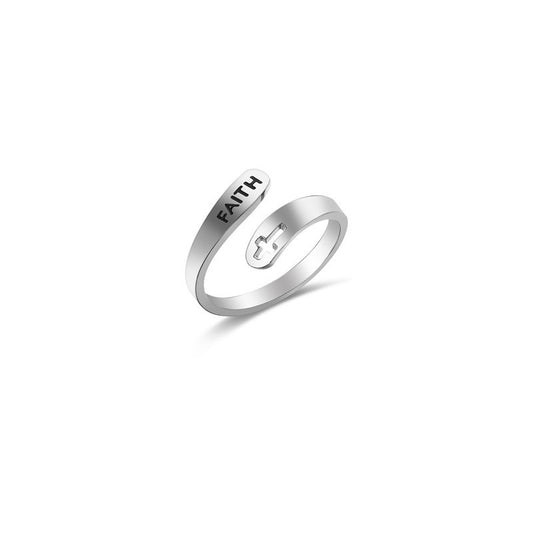 JCR-056RNG-24  Hollow Cross Double Ring Stainless Steel Engraved Faith Simple Ring