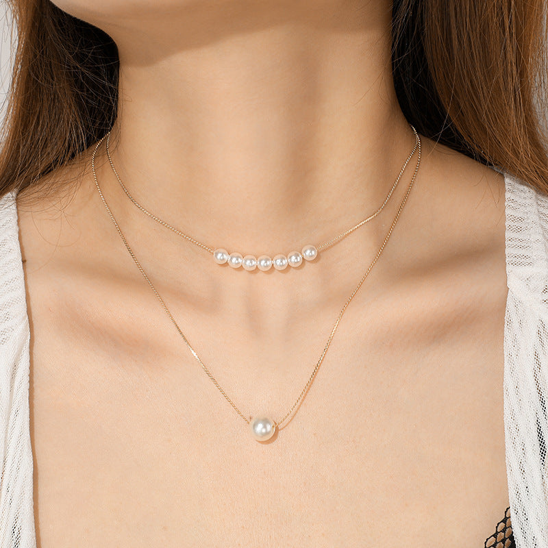 JC-250106NCL-043  European and American Necklaces Fashion Jewelry Double Pearl Necklace