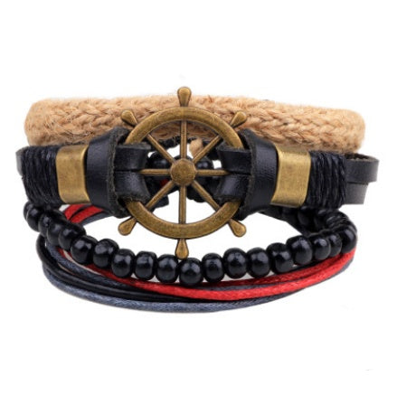 JC-241230BBJ-026  Leather Bracelet Men Multilayer Bead Bracelet Punk Wrap Bracelets for Women Vintage punk Men Jewelry