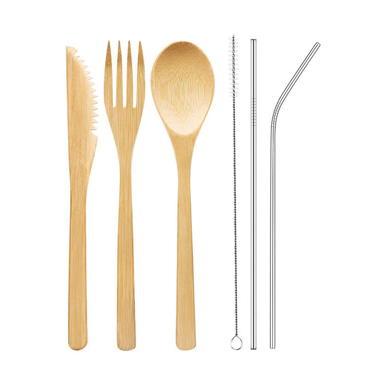 JC-250101DNW-006  Portable Travel Bamboo Cutlery Cutlery Stainless Steel Straw Chopsticks Cutlery Set