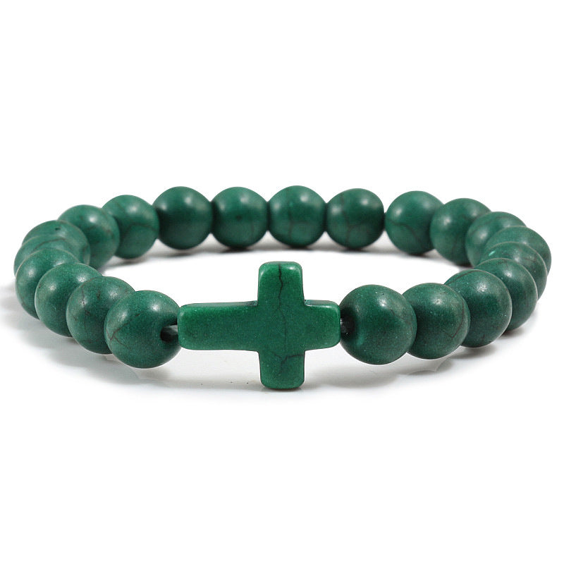 JC-241230BBJ-055  Blue Turquoise Cross Bracelet