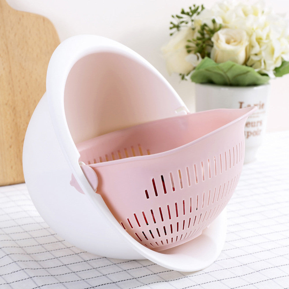 JC-241226KCT-013  Portable detachable double-layer hollow fruit and vegetable cleaning drain basket Washed rice noodles