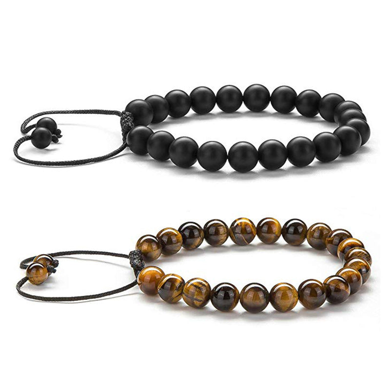 JC-241230BBJ-028  Tiger Eye Couple Bracelets Matte Black Agate Beads Bracelet