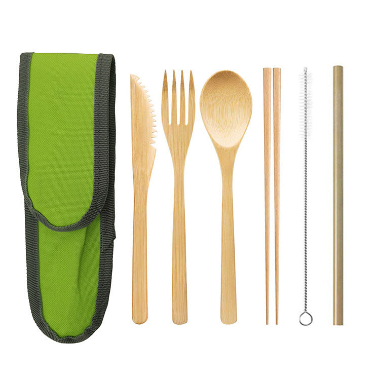 JC-250101DNW-006  Portable Travel Bamboo Cutlery Cutlery Stainless Steel Straw Chopsticks Cutlery Set