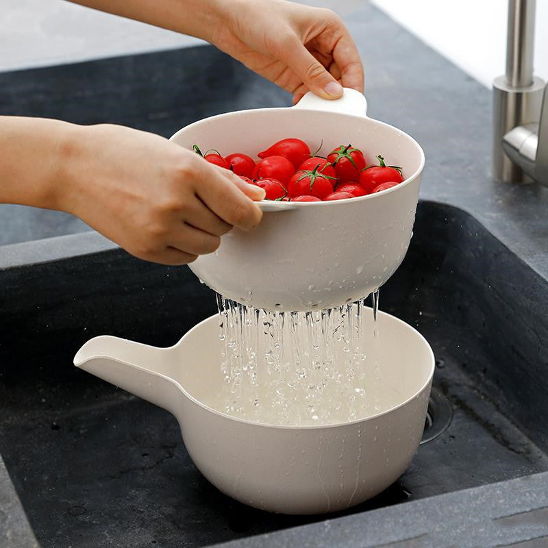 JC-241226KCT-052  Bamboo Fiber Double-layer Vegetable Sink Drain Basket