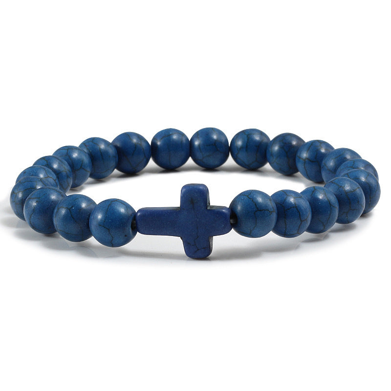 JC-241230BBJ-055  Blue Turquoise Cross Bracelet